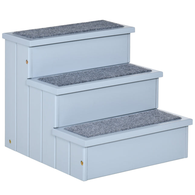 Dog stairs with storage, 3 steps & carpet, Grey