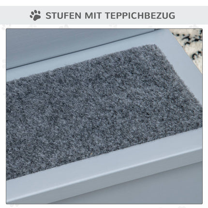 Dog stairs with storage, 3 steps & carpet, Grey