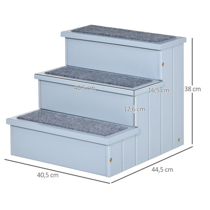 Dog stairs with storage, 3 steps & carpet, Grey