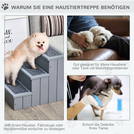Dog stairs with storage, 3 steps & carpet, Grey