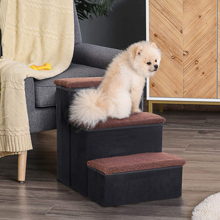 Foldable pet ladder with storage - 3 steps, MDF, black