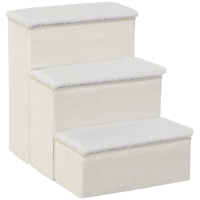 Foldable pet ladder with storage, 3 steps, MDF, white