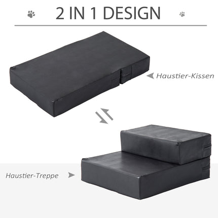 Pet stairs with folding mat, 2 steps for dogs and cats, black