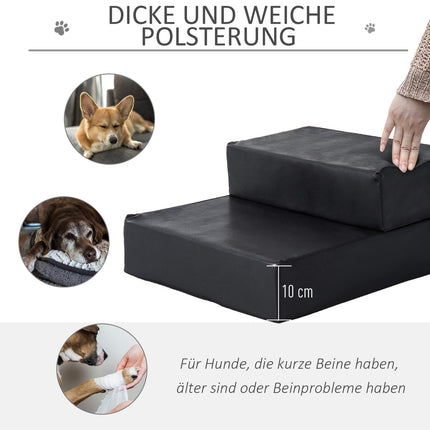 Pet stairs with folding mat, 2 steps for dogs and cats, black