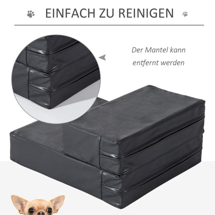 Pet stairs with folding mat, 2 steps for dogs and cats, black