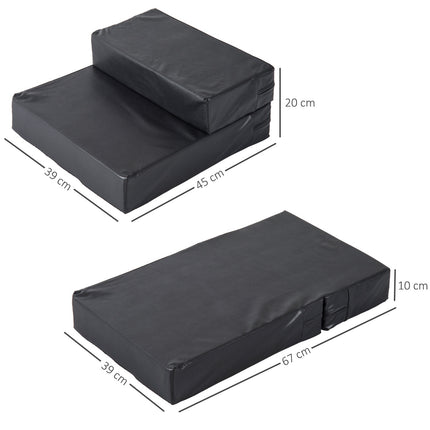Pet stairs with folding mat, 2 steps for dogs and cats, black