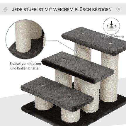 Animal stairs for cats and dogs, 3-step plush, dark gray 45x35x34 cm