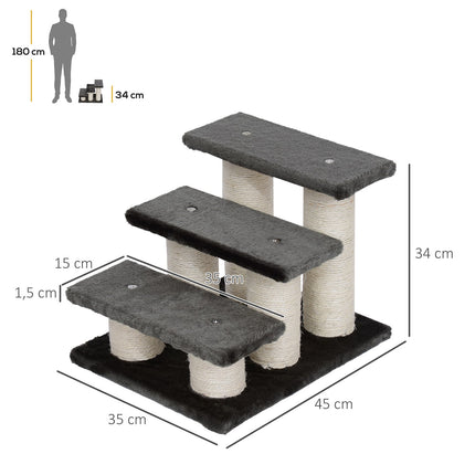 Animal stairs for cats and dogs, 3-step plush, dark gray 45x35x34 cm