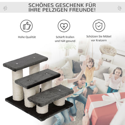 Animal stairs for cats and dogs, 3-step plush, dark gray 45x35x34 cm