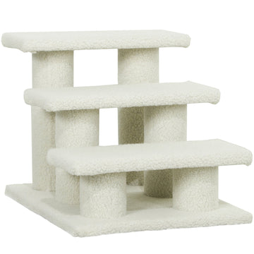 Pet Stairs with 3 Plush Steps, Beige, 45 x 35 x 34 cm