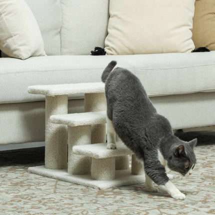 Pet Stairs with 3 Plush Steps, Beige, 45 x 35 x 34 cm