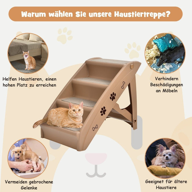 Pet Stairs with 4 Steps Portable Climbing Ladder Safe Dog Ramp 62.5 x 38 x 49cm Brown