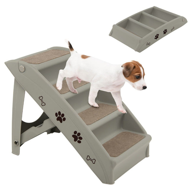 Pet Stairs with 4 Steps Portable Climbing Ladder Safe Dog Ramp 62.5 x 38 x 49cm Gray