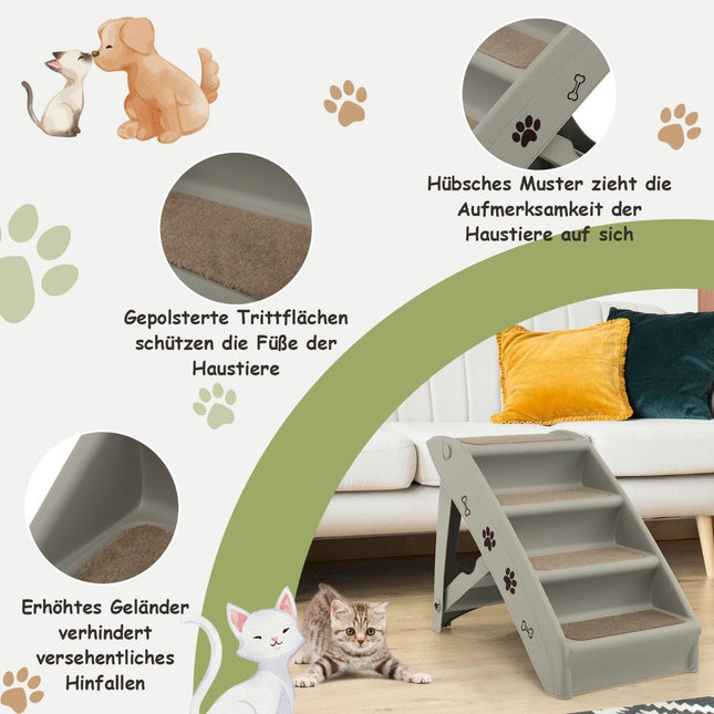 Pet Stairs with 4 Steps Portable Climbing Ladder Safe Dog Ramp 62.5 x 38 x 49cm Gray
