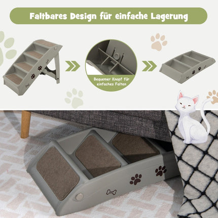 Pet Stairs with 4 Steps Portable Climbing Ladder Safe Dog Ramp 62.5 x 38 x 49cm Gray