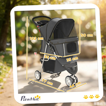 Pet Stroller, Foldable, Lightweight, Steel Frame, 10kg Capacity