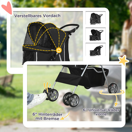 Pet Stroller for Small Dogs, Foldable, Black, 10kg Capacity