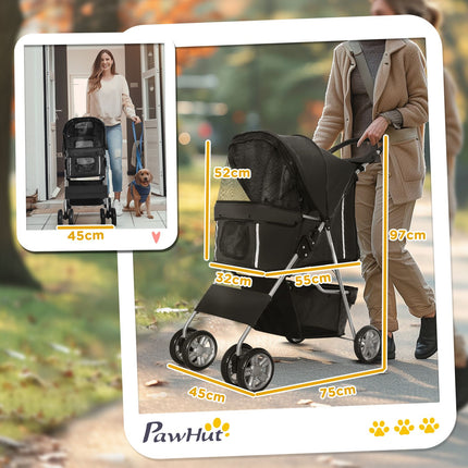 Pet Stroller for Small Dogs, Foldable, Black, 10kg Capacity