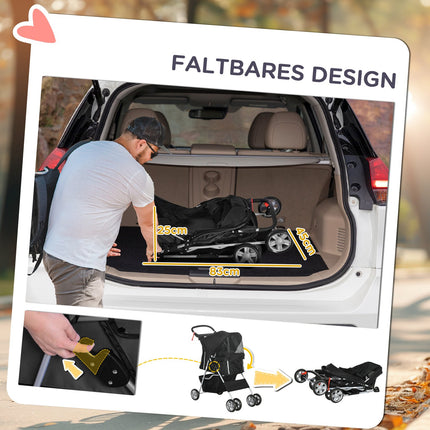 Pet Stroller for Small Dogs, Foldable, Black, 10kg Capacity