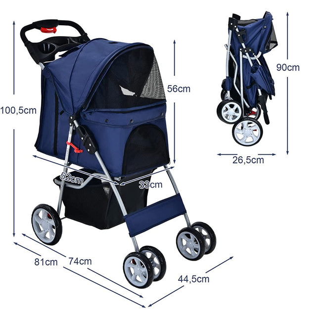 Pet Stroller for Small Pets, Foldable, 15 kg Capacity