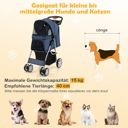 Pet Stroller for Small Pets, Foldable, 15 kg Capacity