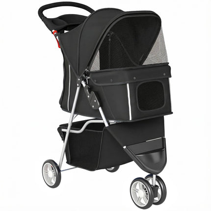 Pet Stroller with Mesh Canopy, Foldable, 10kg Capacity
