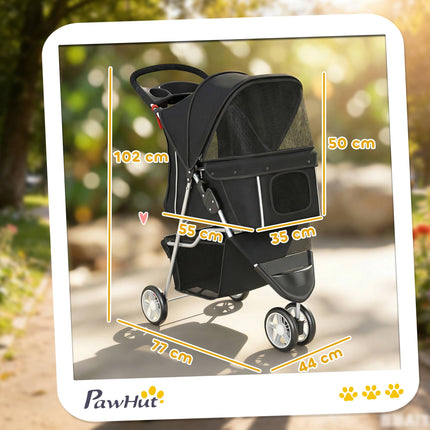 Pet Stroller with Mesh Canopy, Foldable, 10kg Capacity