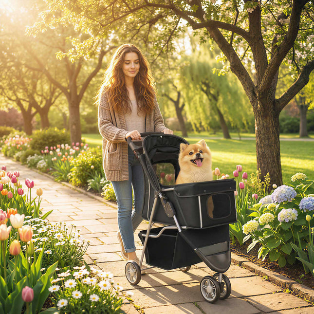 Pet Stroller with Mesh Canopy, Foldable, 10kg Capacity