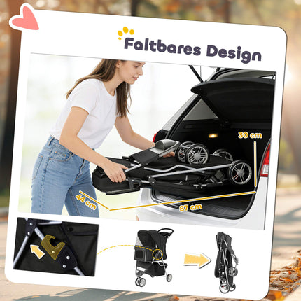 Pet Stroller with Mesh Canopy, Foldable, 10kg Capacity