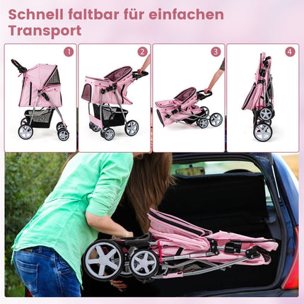 Pet Stroller with Mesh Windows & Cup Holder, Pink, 15kg Capacity
