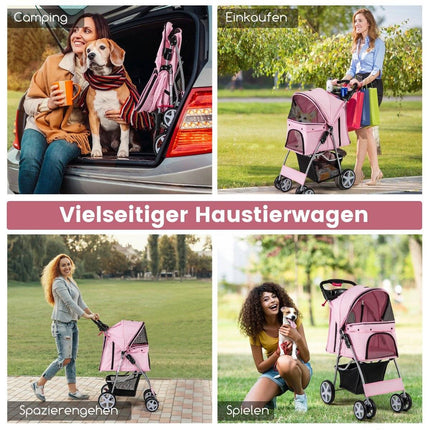Pet Stroller with Mesh Windows & Cup Holder, Pink, 15kg Capacity
