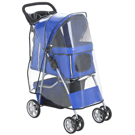 Pet Stroller with Mesh Windows and Rain Cover, Blue