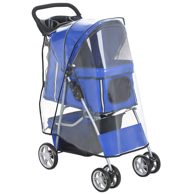 Pet Stroller with Mesh Windows and Rain Cover, Blue