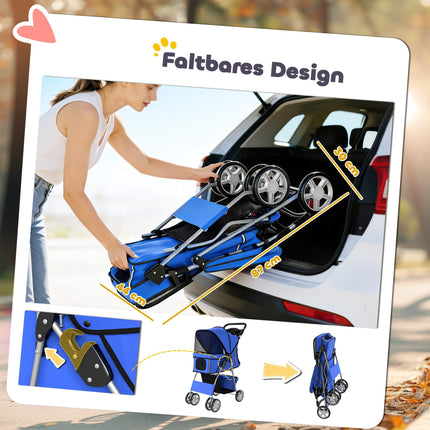 Pet Stroller with Mesh Windows and Rain Cover, Blue