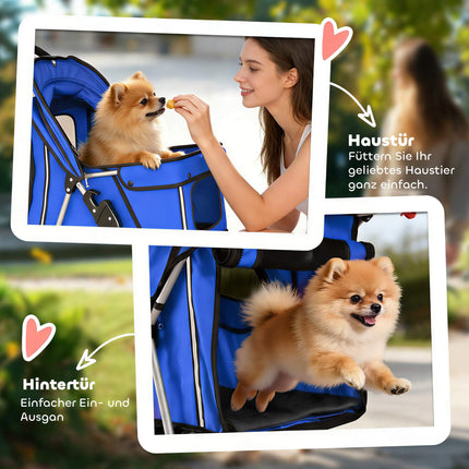 Pet Stroller with Mesh Windows and Rain Cover, Blue