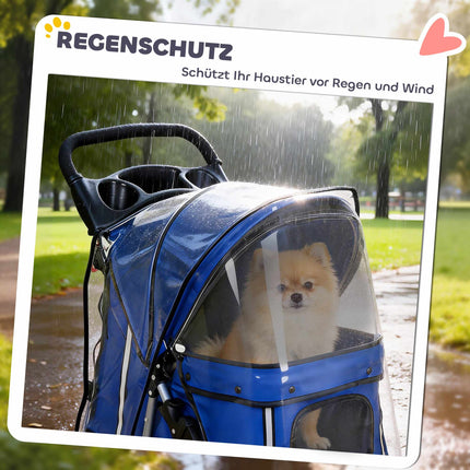 Pet Stroller with Mesh Windows and Rain Cover, Blue