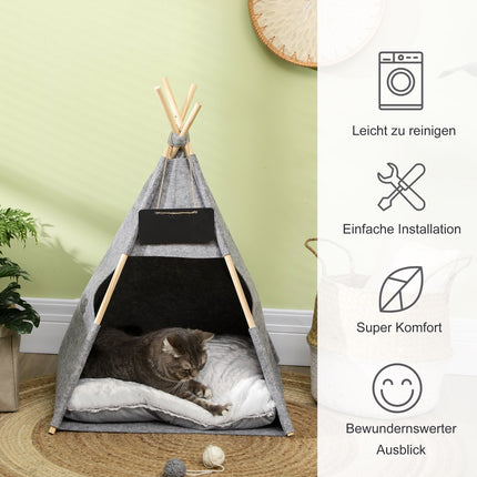 Pet tent, cozy cat and dog house with soft cushion, gray