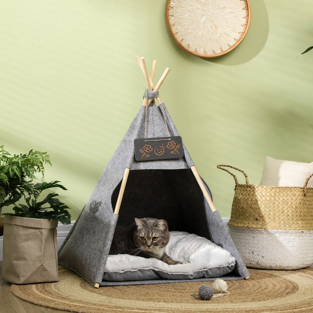 Pet tent, cozy cat and dog house with soft cushion, gray