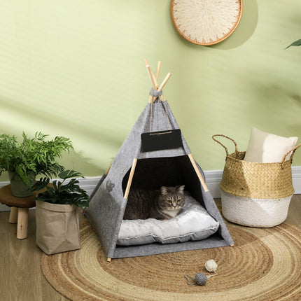 Pet tent, cozy cat and dog house with soft cushion, gray