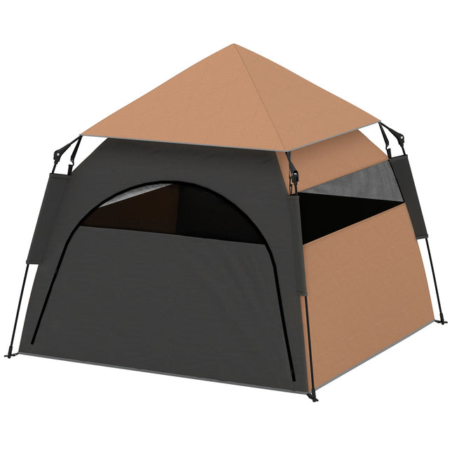 Huisdierentent, hondentent, kattenhuis voor buiten, hondenhuis met gaasraam, hondentipi-tent met draagtas, zonnekap voor achtertuin, woonkamer, donkerbruin Aosom
