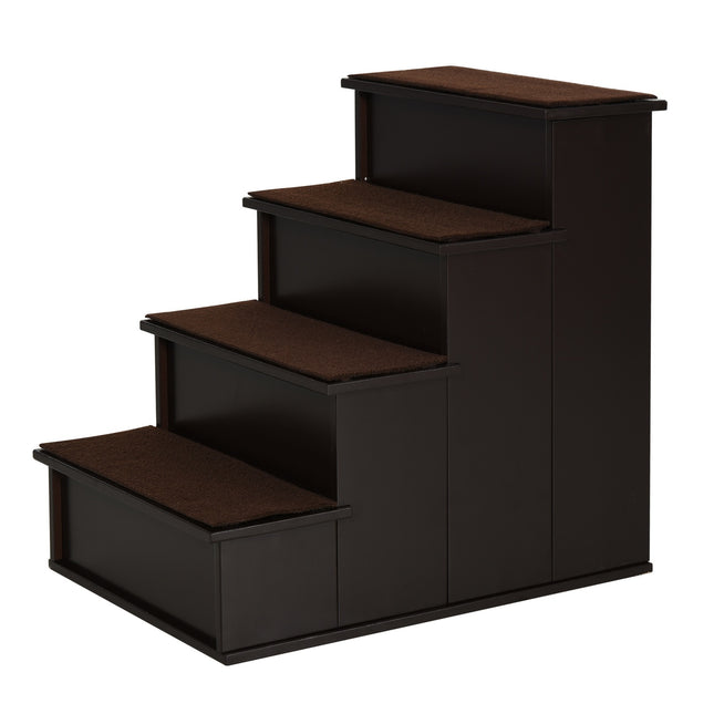 Pet stairs with carpet - MDF, dark brown, 40x59x54 cm