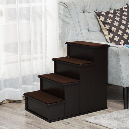 Pet stairs with carpet - MDF, dark brown, 40x59x54 cm
