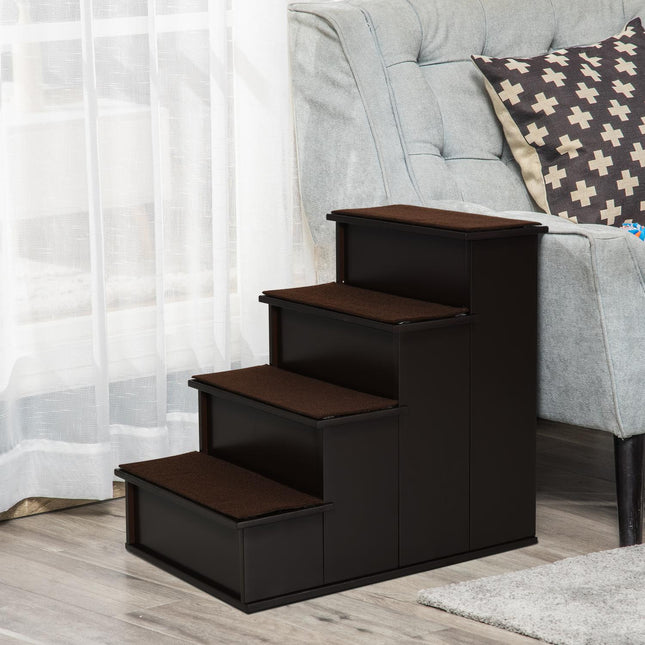 Pet stairs with carpet - MDF, dark brown, 40x59x54 cm