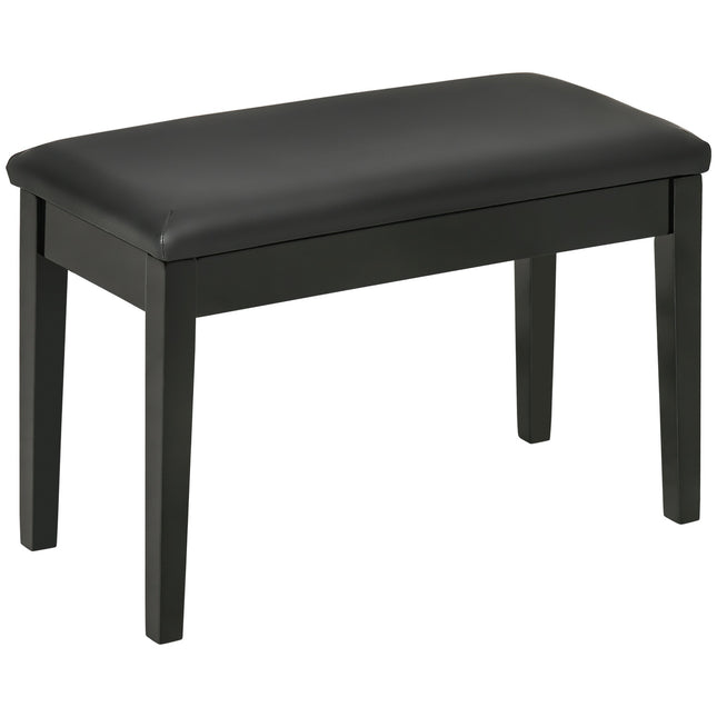 Height-adjustable black piano bench with storage, 75x35x49 cm