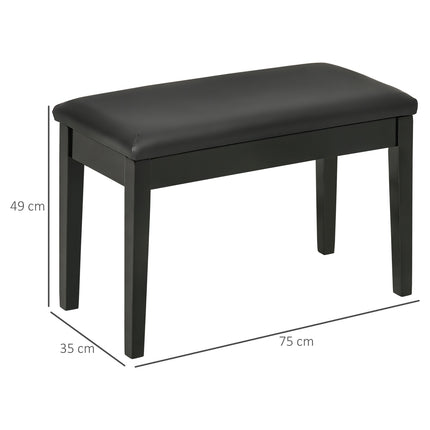 Height-adjustable black piano bench with storage, 75x35x49 cm