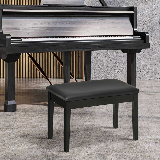 Height-adjustable black piano bench with storage, 75x35x49 cm