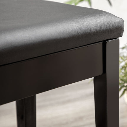 Height-adjustable black piano bench with storage, 75x35x49 cm