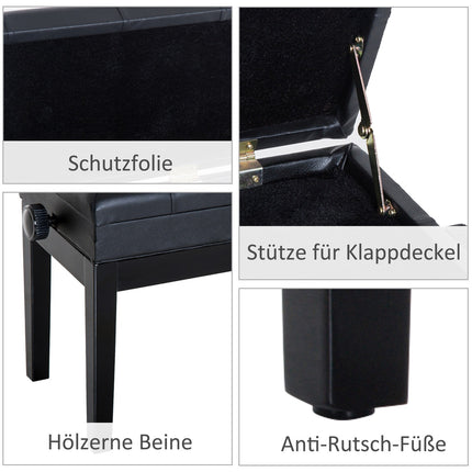 Adjustable piano bench with storage space, 54.5x33x48-58 cm