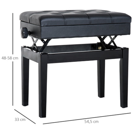 Adjustable piano bench with storage space, 54.5x33x48-58 cm