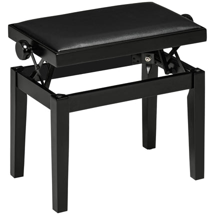 Height-adjustable piano bench with leather cushion, black